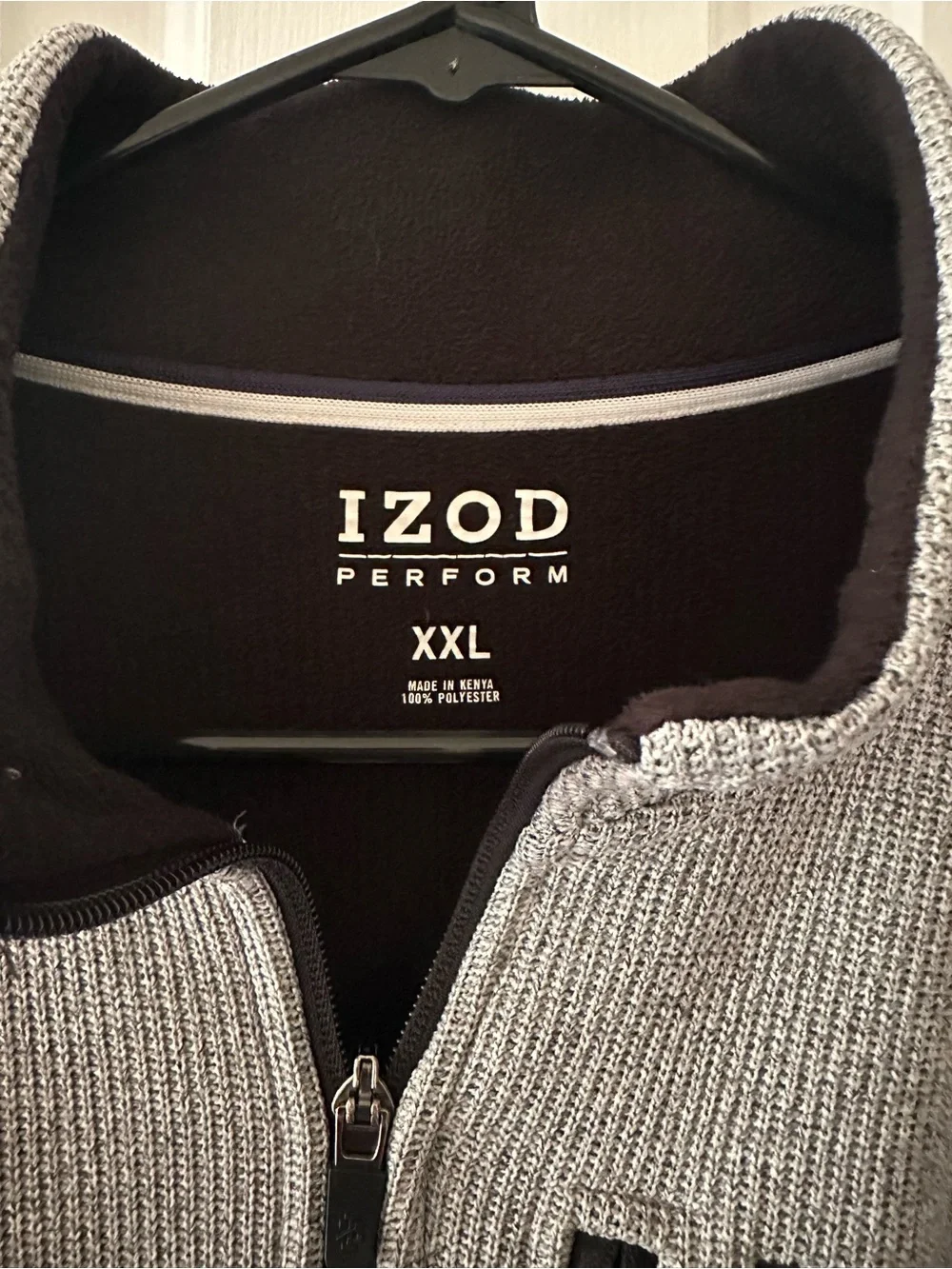 Izod Men’s Gray Knit Zip-Up Sweater with Black Inner Lining